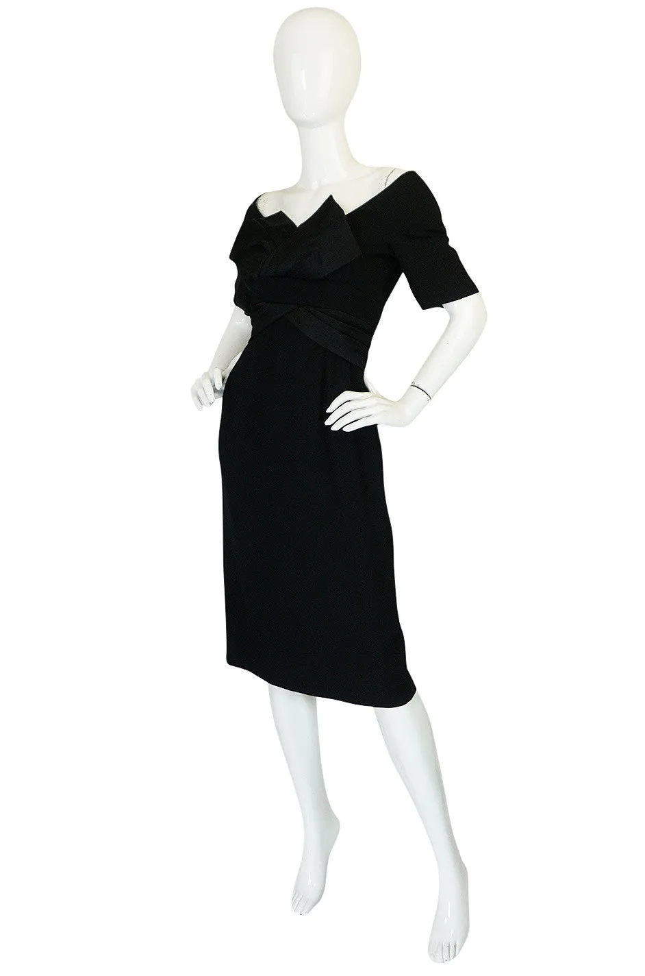 1950s Helena Barbieri Black Bow Detailed Silk Crepe Dress