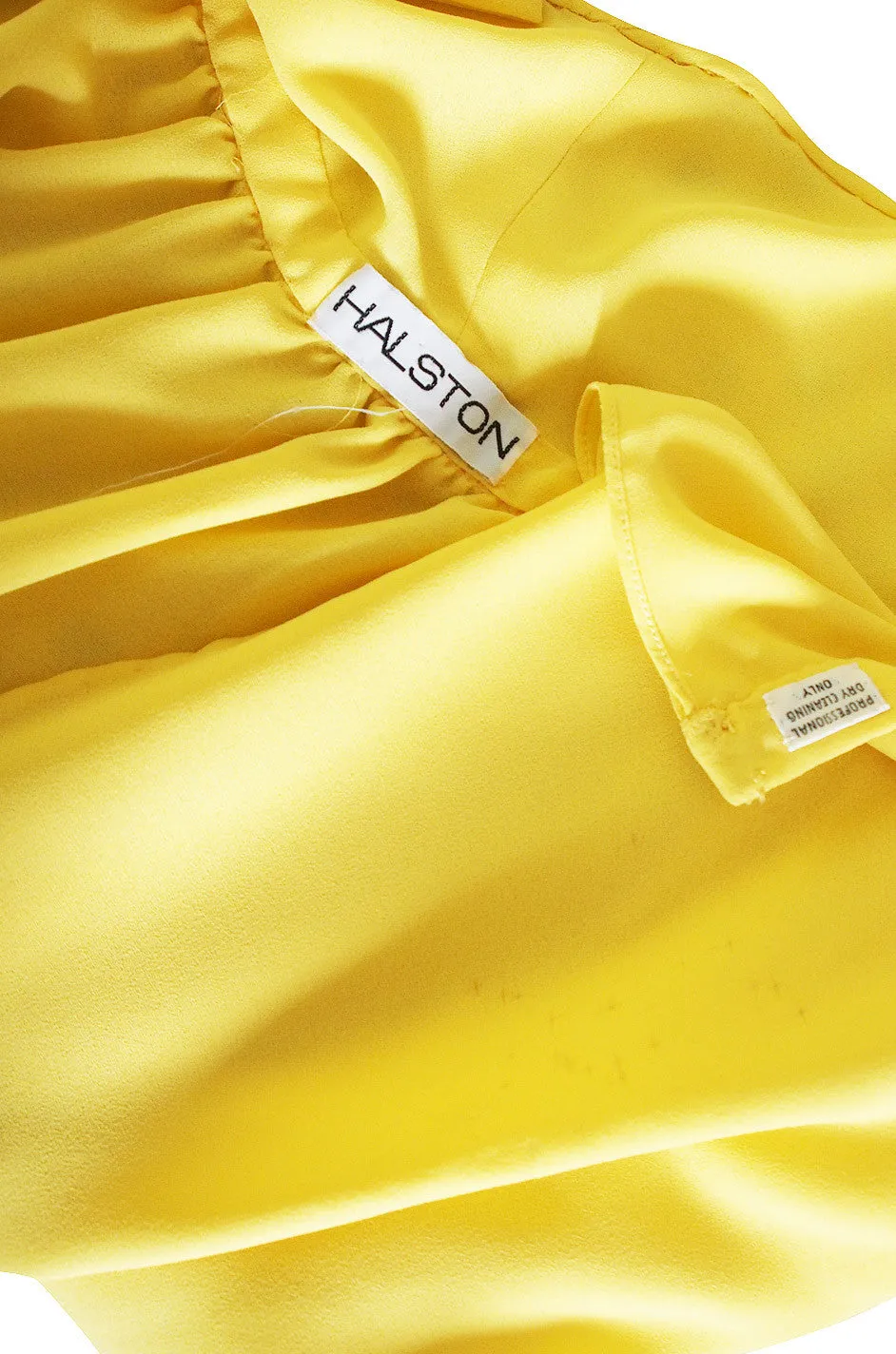 1970s Backless Yellow Wrap Halston Maxi Dress
