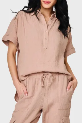 All Day Henley Cotton Gauze Top