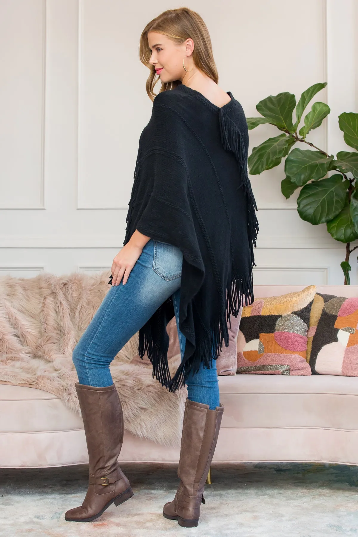ASYMMETRIC FRINGE PONCHO/6PCS