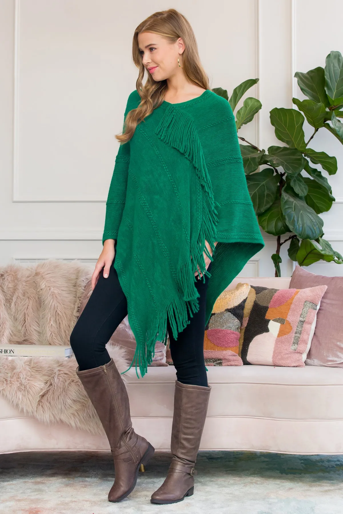 ASYMMETRIC FRINGE PONCHO/6PCS