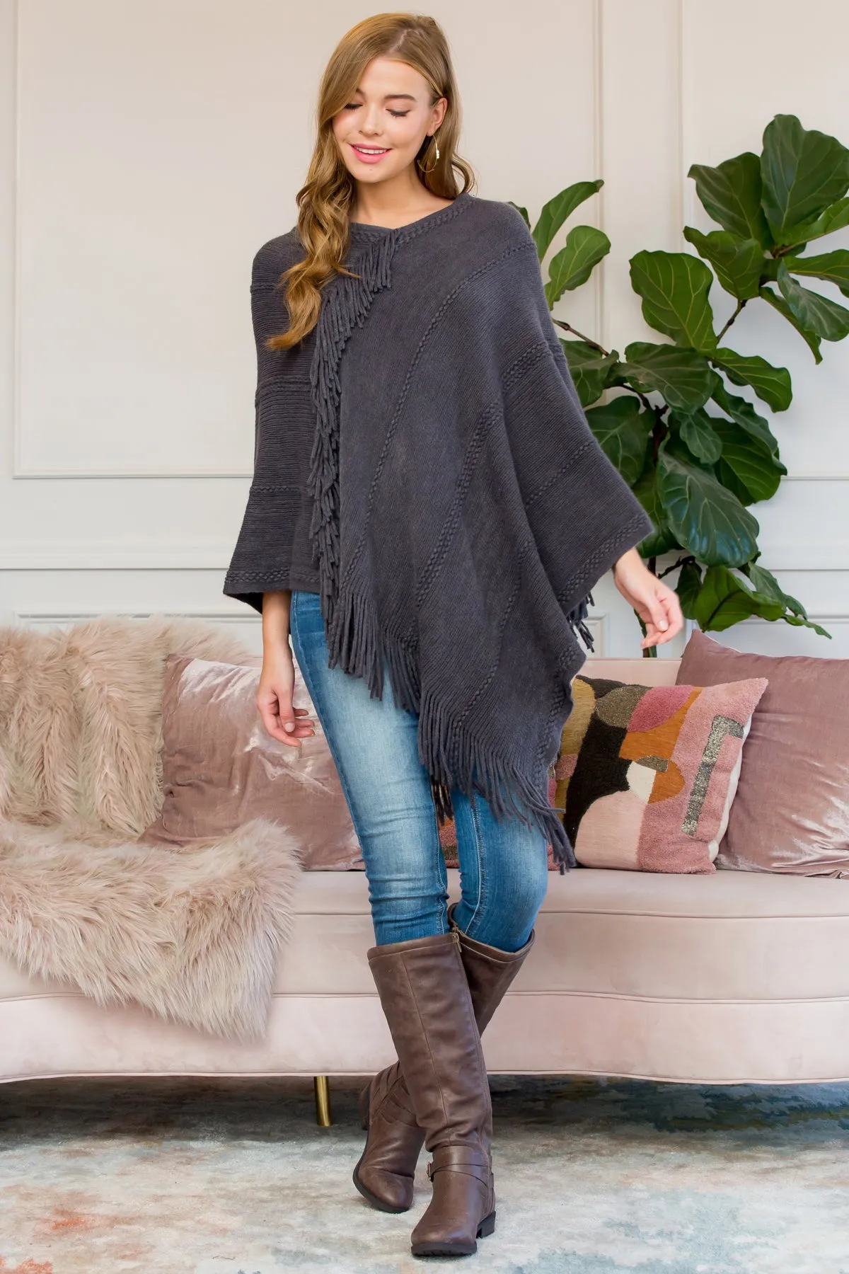 ASYMMETRIC FRINGE PONCHO/6PCS