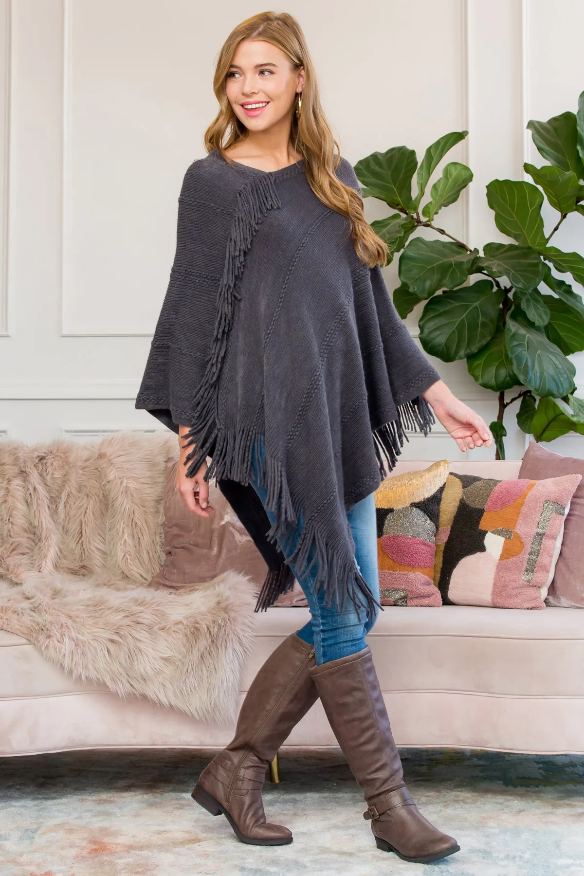 ASYMMETRIC FRINGE PONCHO/6PCS
