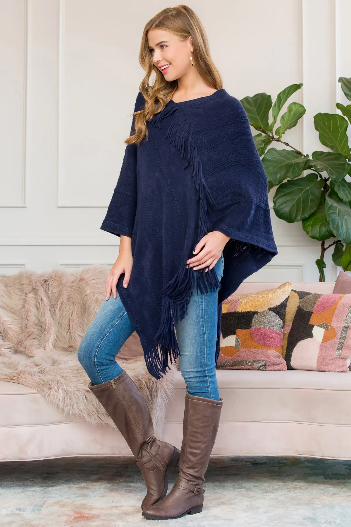 ASYMMETRIC FRINGE PONCHO/6PCS