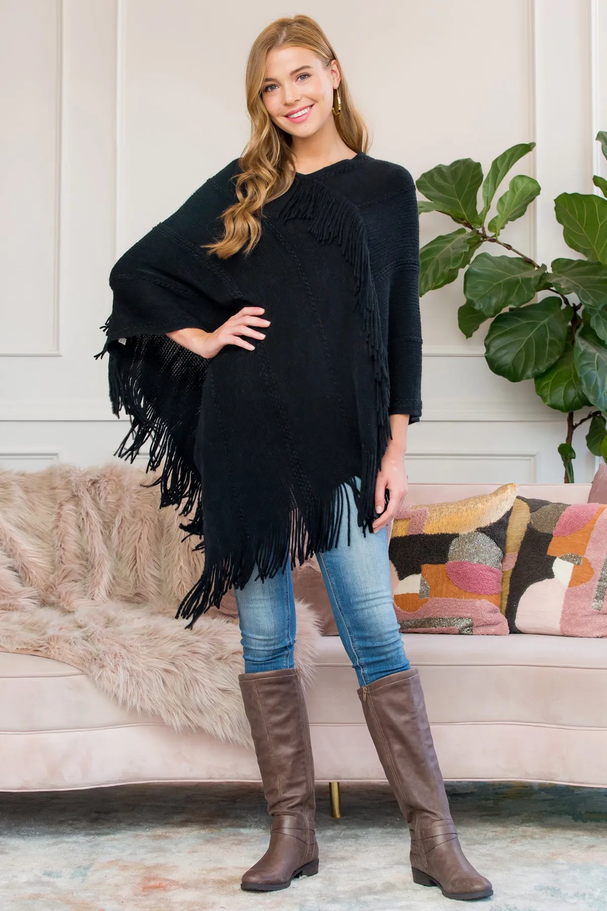 ASYMMETRIC FRINGE PONCHO/6PCS
