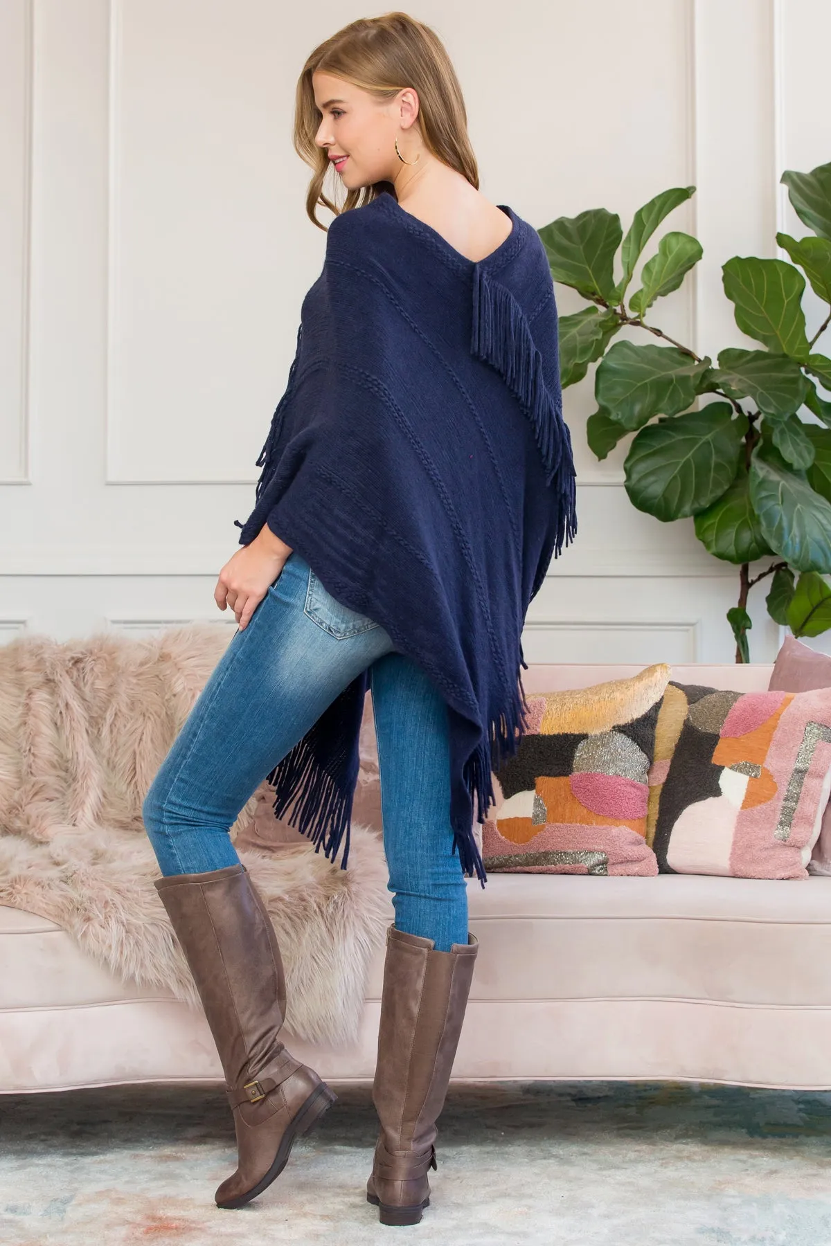 ASYMMETRIC FRINGE PONCHO/6PCS