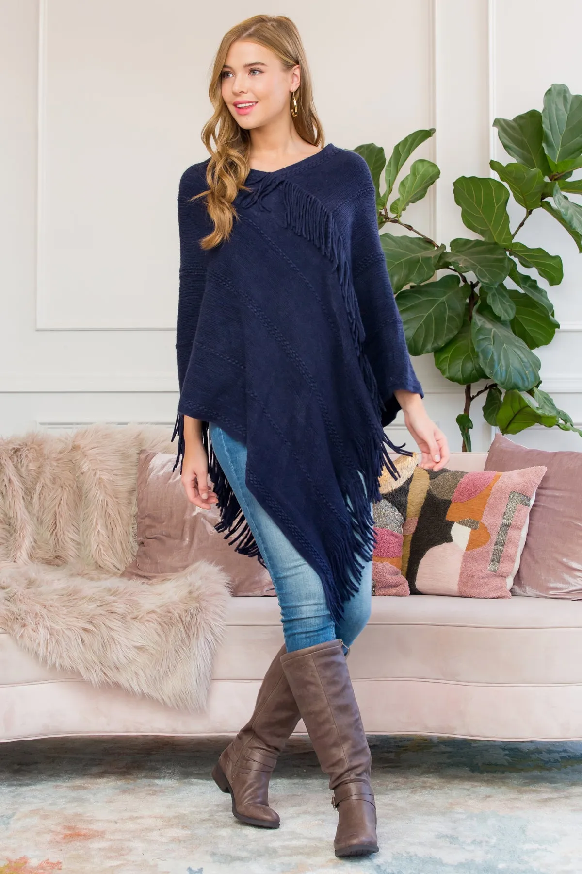 ASYMMETRIC FRINGE PONCHO/6PCS