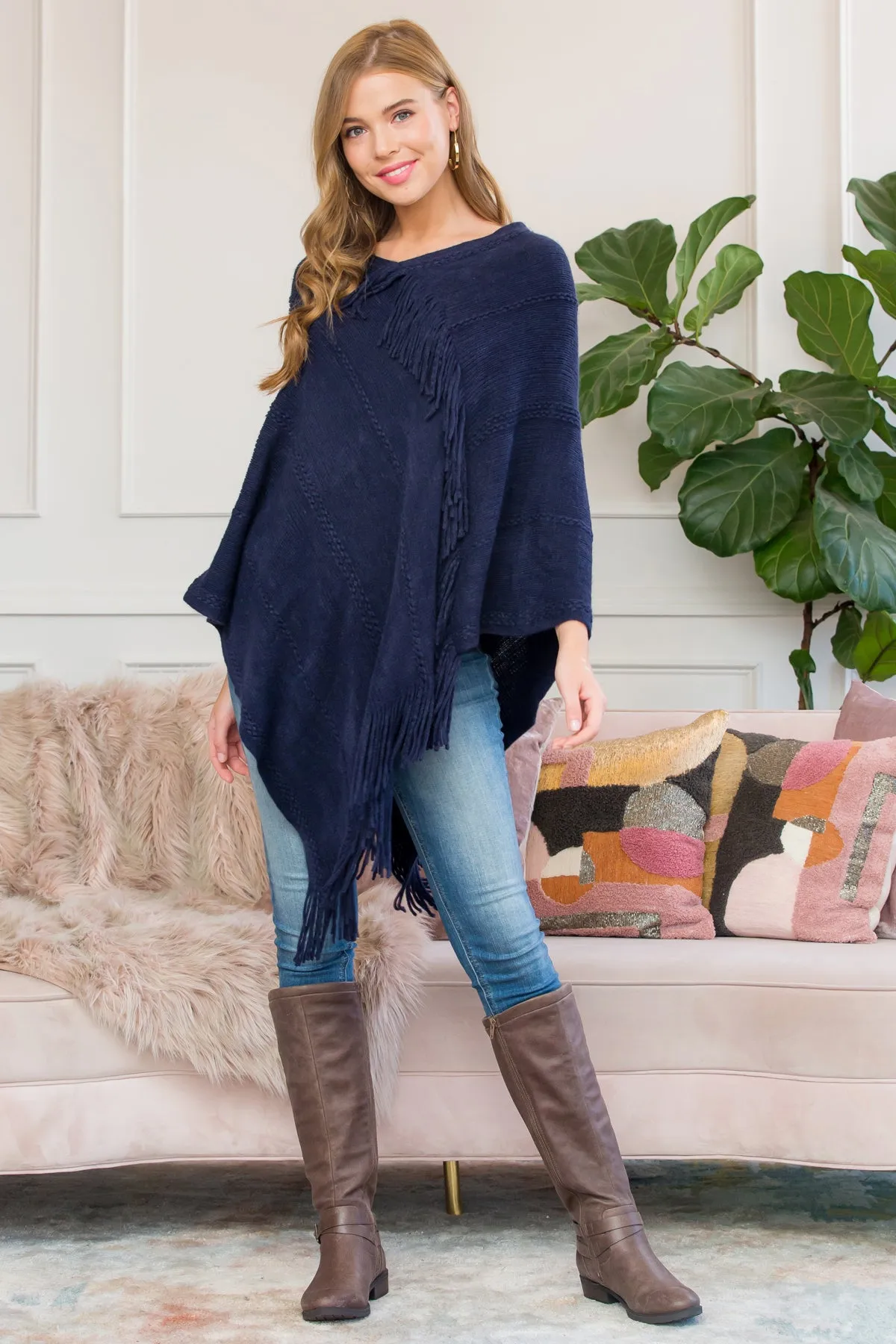 ASYMMETRIC FRINGE PONCHO/6PCS