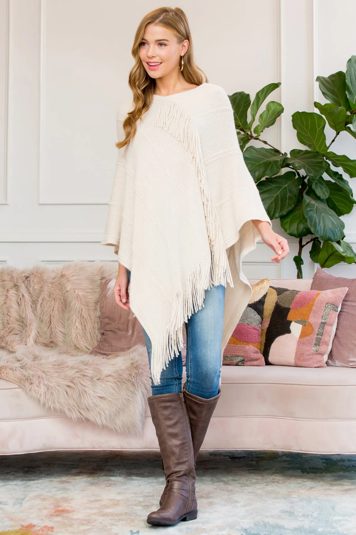 ASYMMETRIC FRINGE PONCHO/6PCS