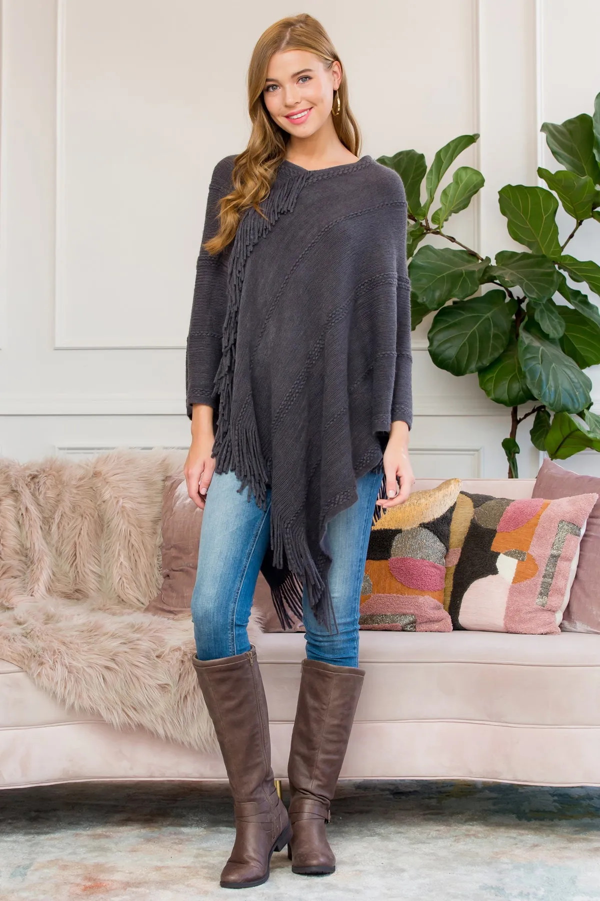 ASYMMETRIC FRINGE PONCHO/6PCS