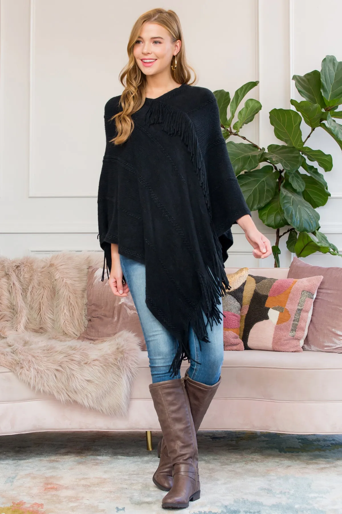 ASYMMETRIC FRINGE PONCHO/6PCS