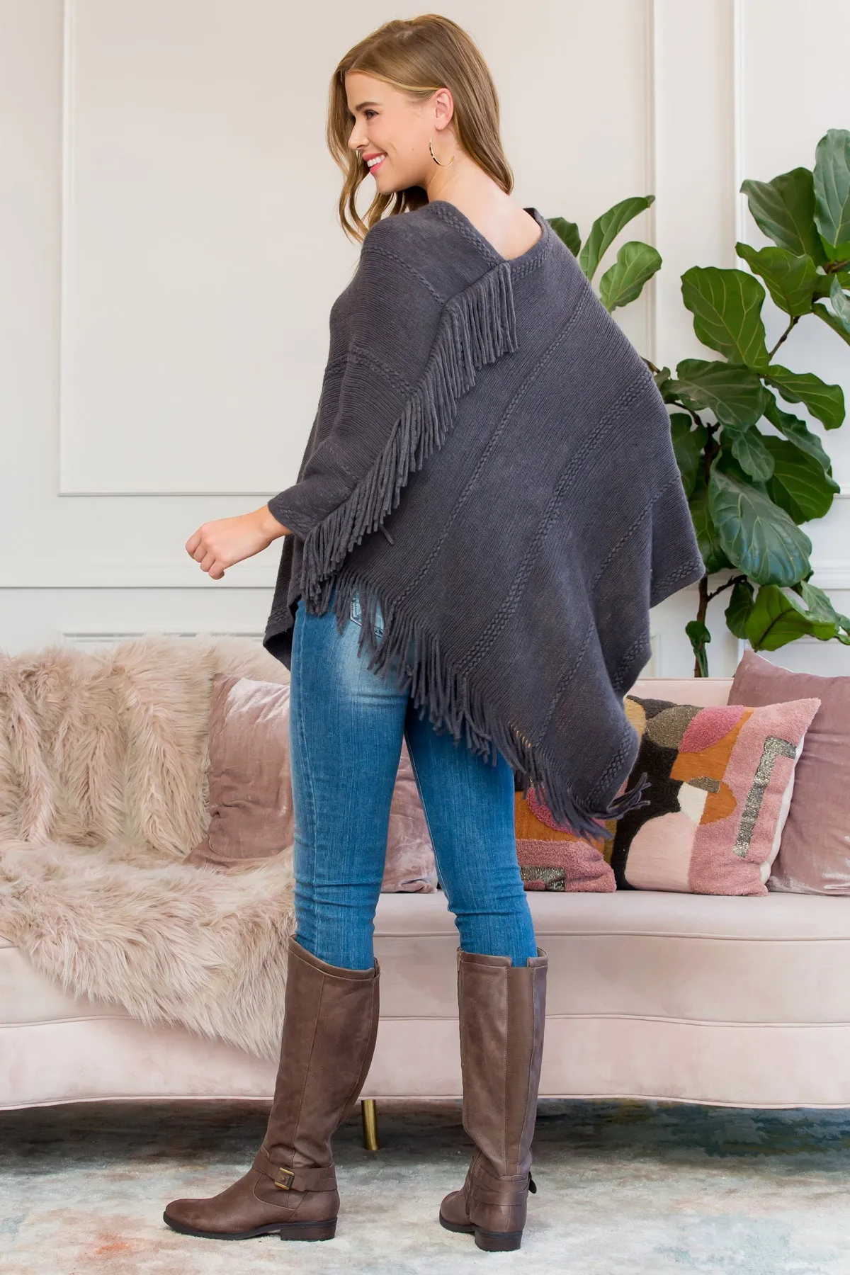 ASYMMETRIC FRINGE PONCHO/6PCS