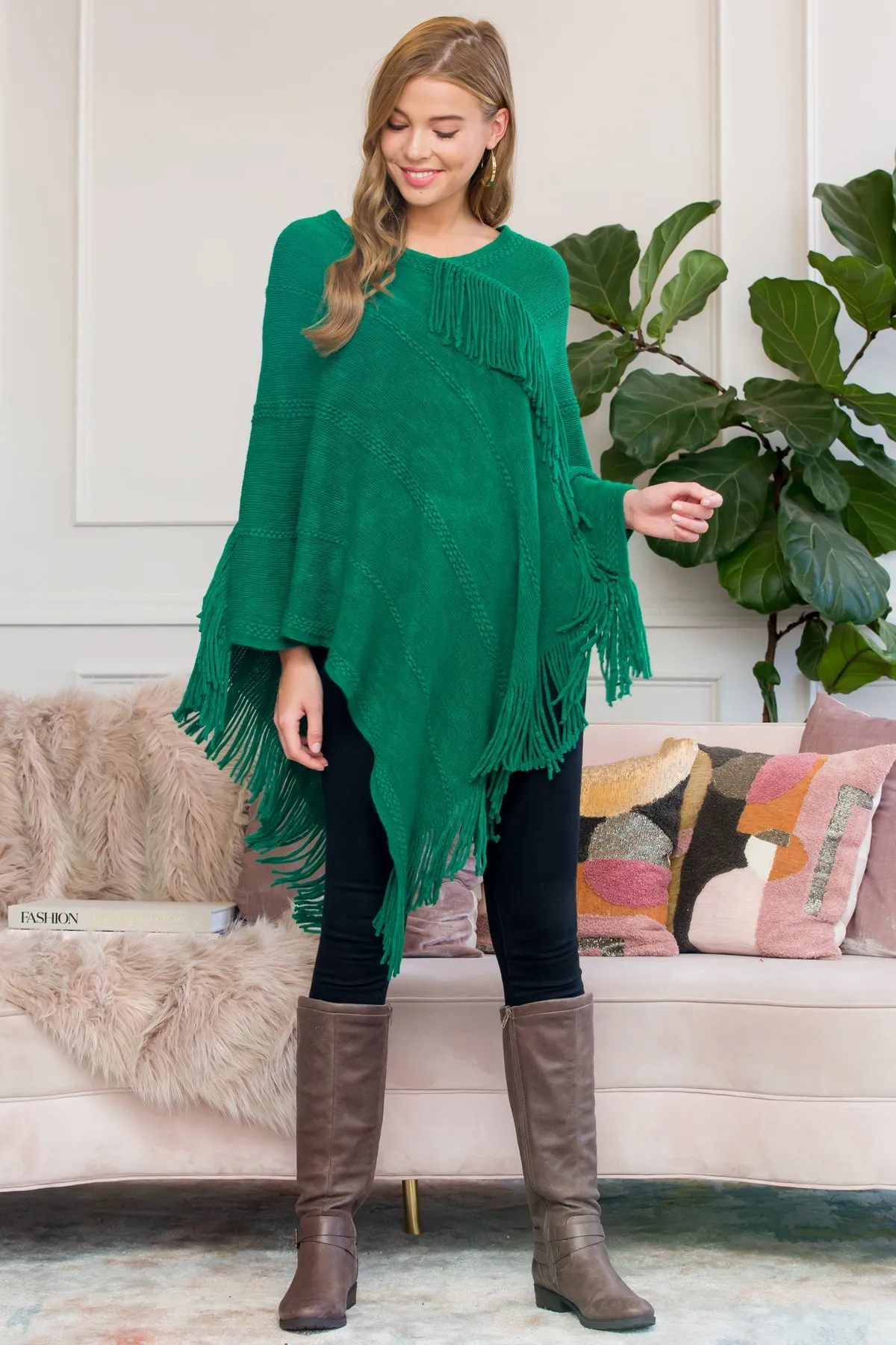 ASYMMETRIC FRINGE PONCHO/6PCS