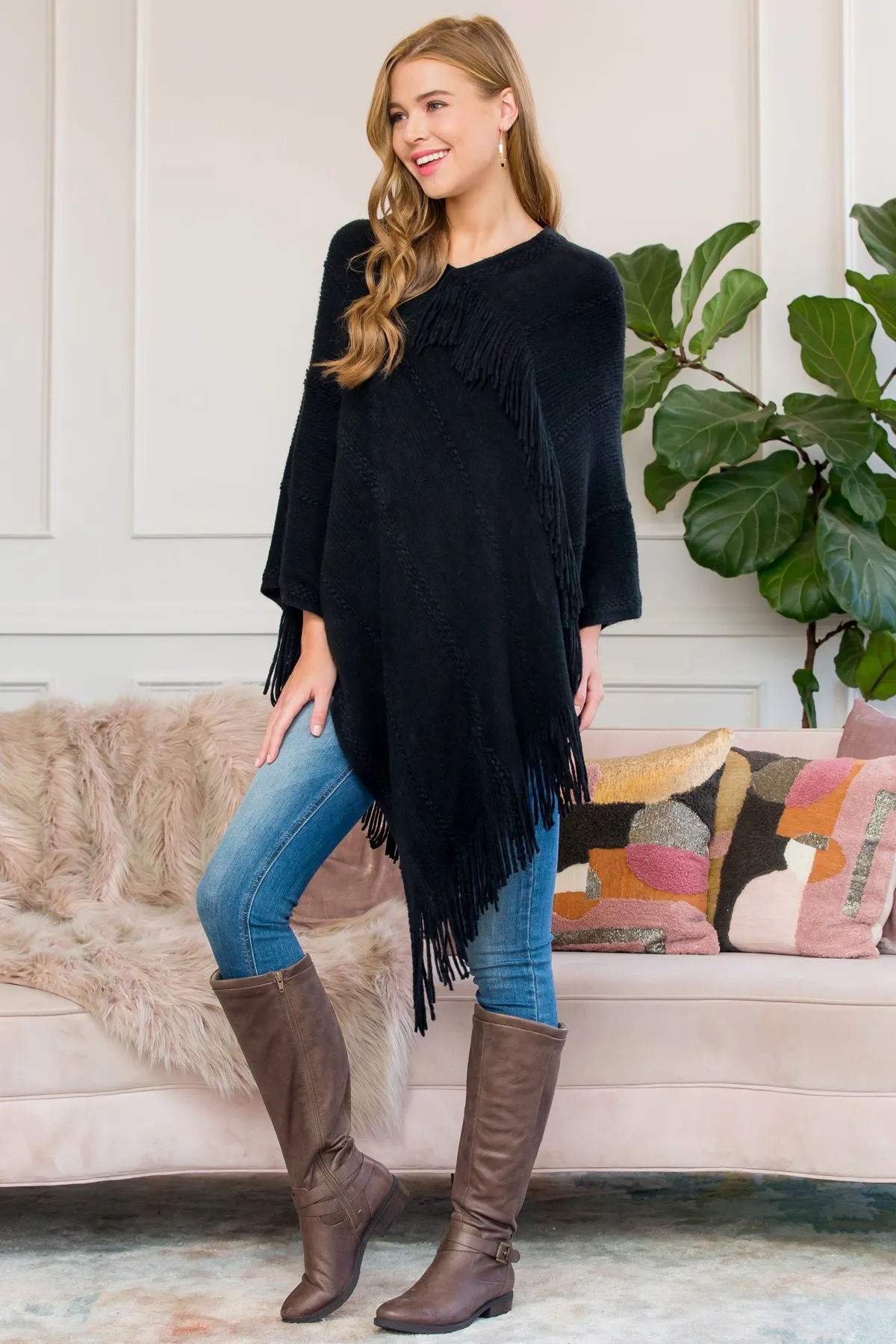 ASYMMETRIC FRINGE PONCHO/6PCS