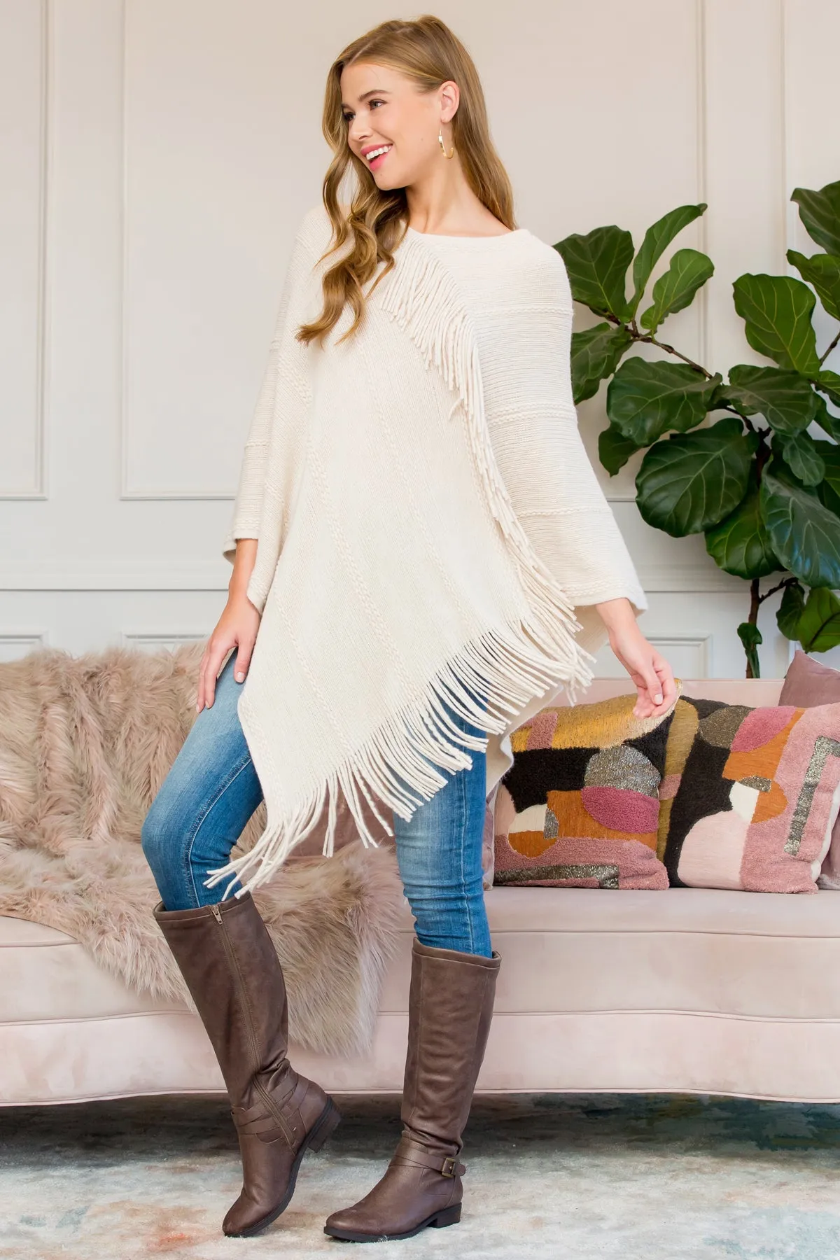 ASYMMETRIC FRINGE PONCHO/6PCS