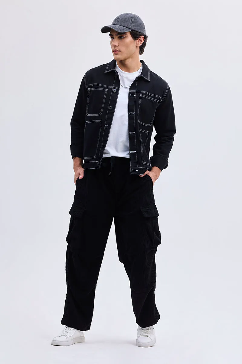 Black Corduroy Baggy Fit Cargo