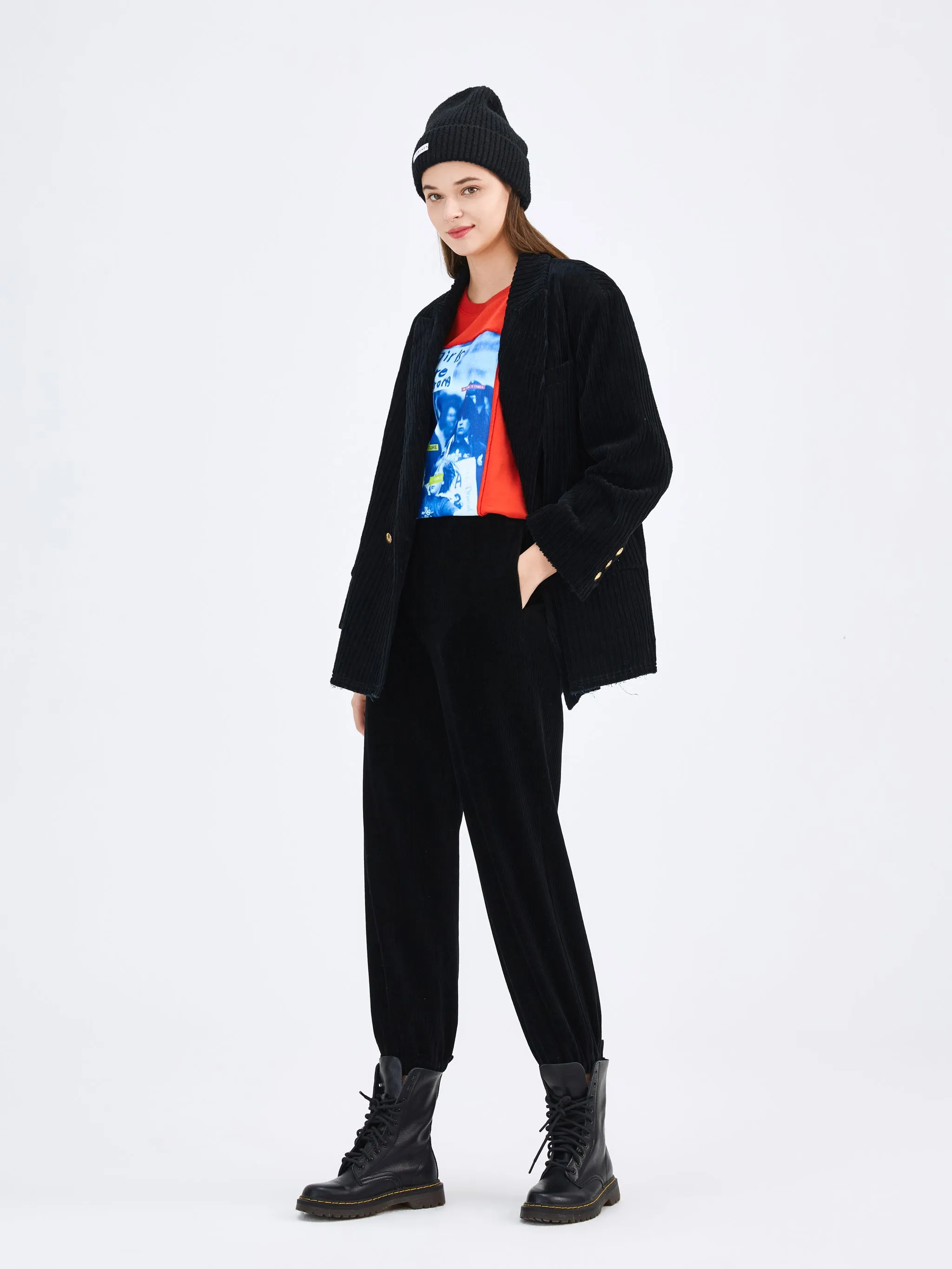 Black Corduroy Tapered Pants