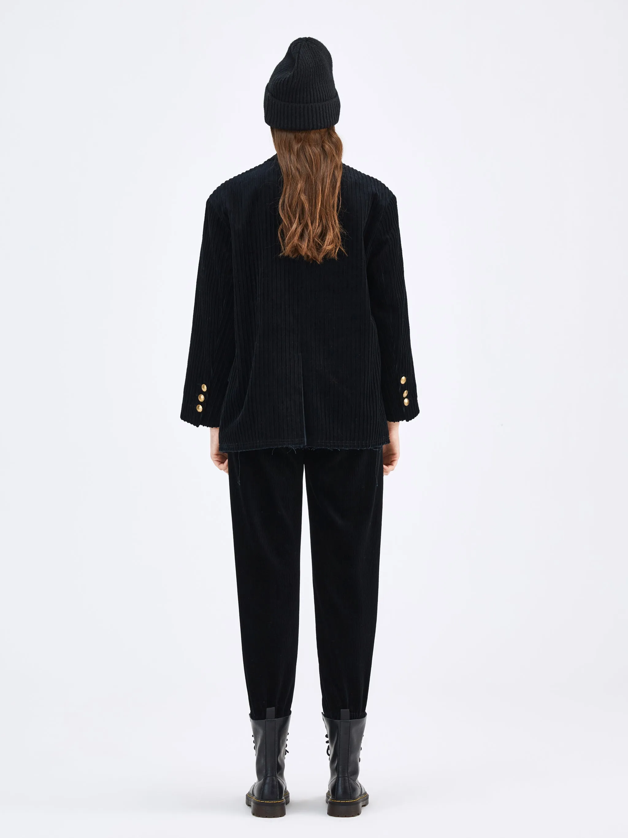 Black Corduroy Tapered Pants