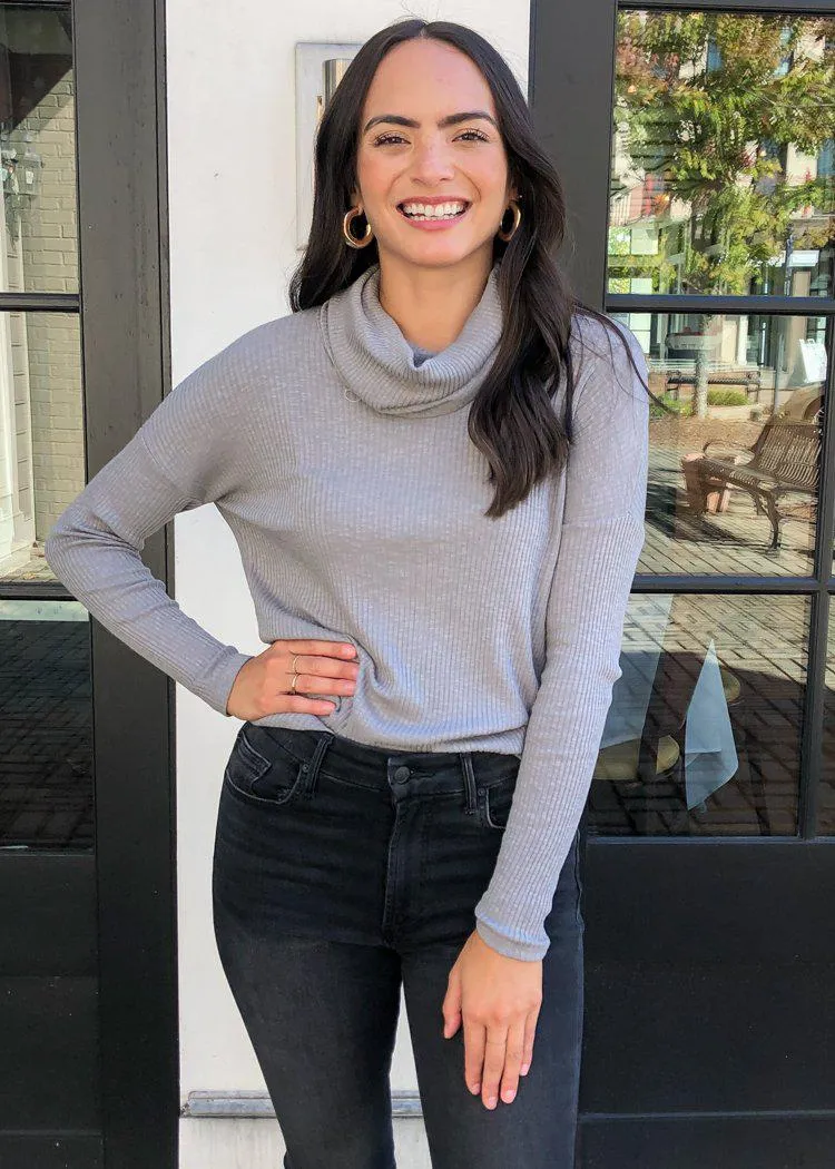 Bobi Favorite Slub Long sleeve Cowl Neck-Overcast ***FINAL SALE***