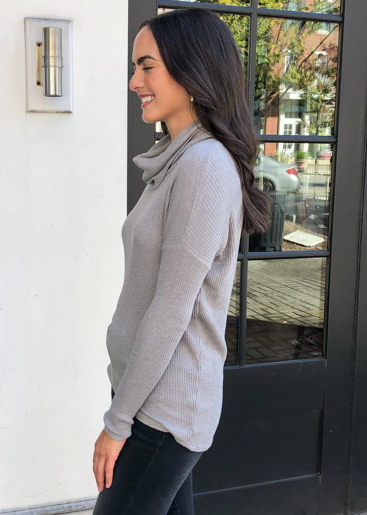 Bobi Favorite Slub Long sleeve Cowl Neck-Overcast ***FINAL SALE***