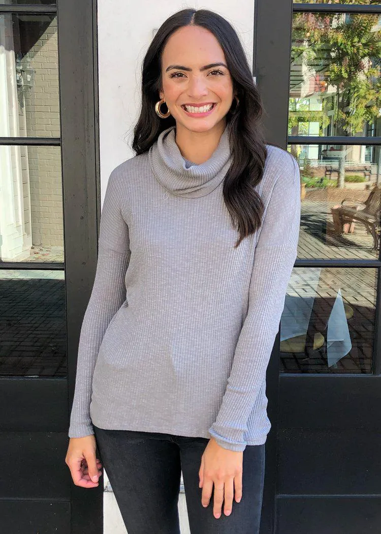 Bobi Favorite Slub Long sleeve Cowl Neck-Overcast ***FINAL SALE***