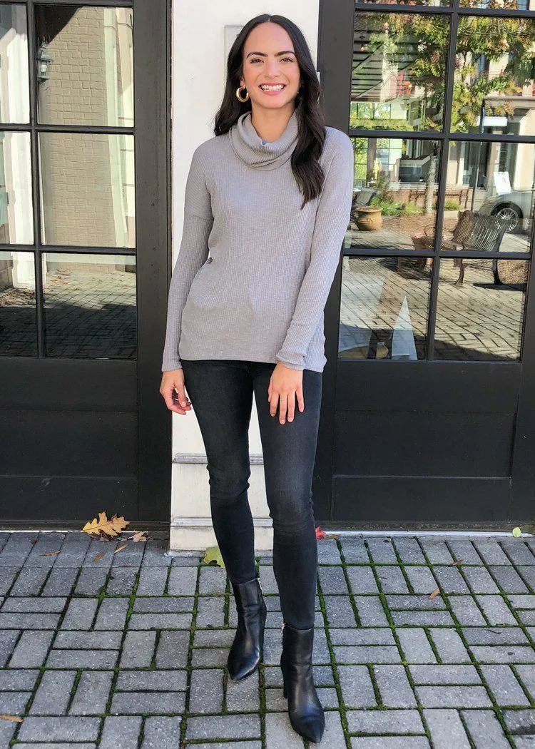 Bobi Favorite Slub Long sleeve Cowl Neck-Overcast ***FINAL SALE***