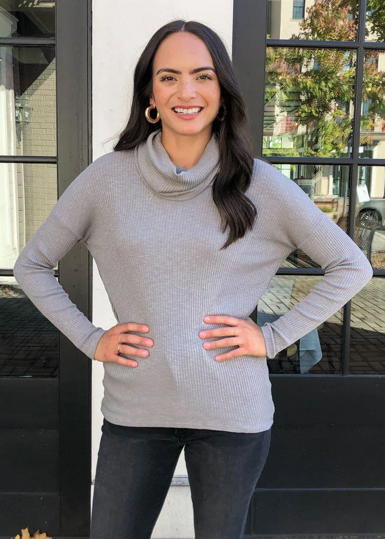 Bobi Favorite Slub Long sleeve Cowl Neck-Overcast ***FINAL SALE***