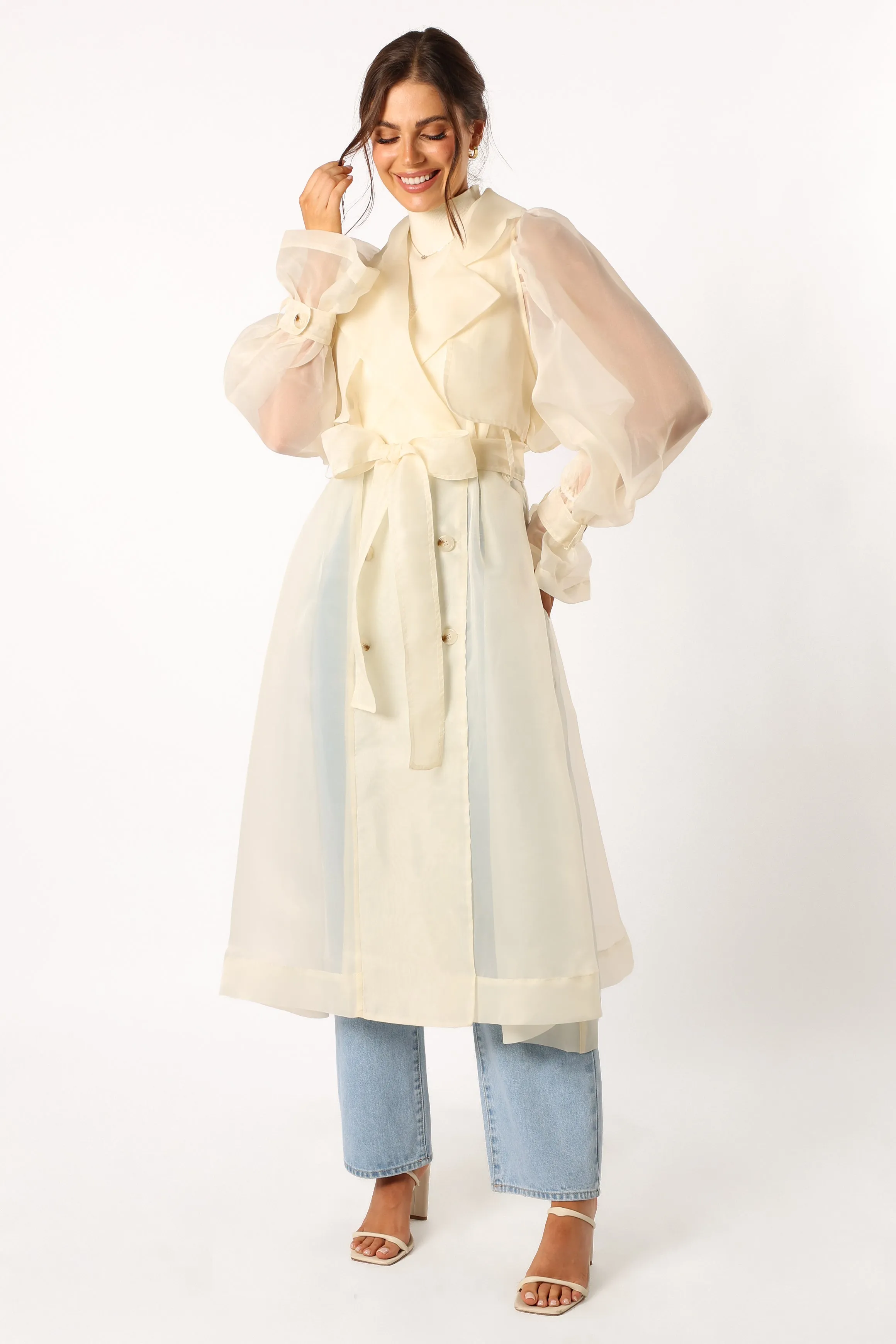 Braelynn Sheer Trench Coat - Cream