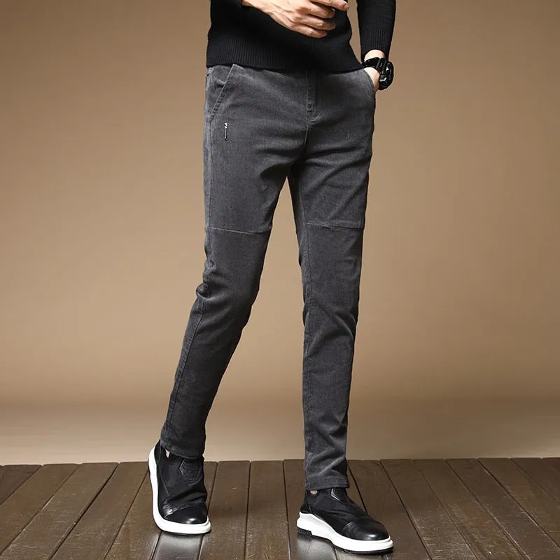 Brand Clothing Winter Warm Corduroy Pants Fashion Thick Fleece Slim Office Cotton Cashmere Trousers Male 28-38