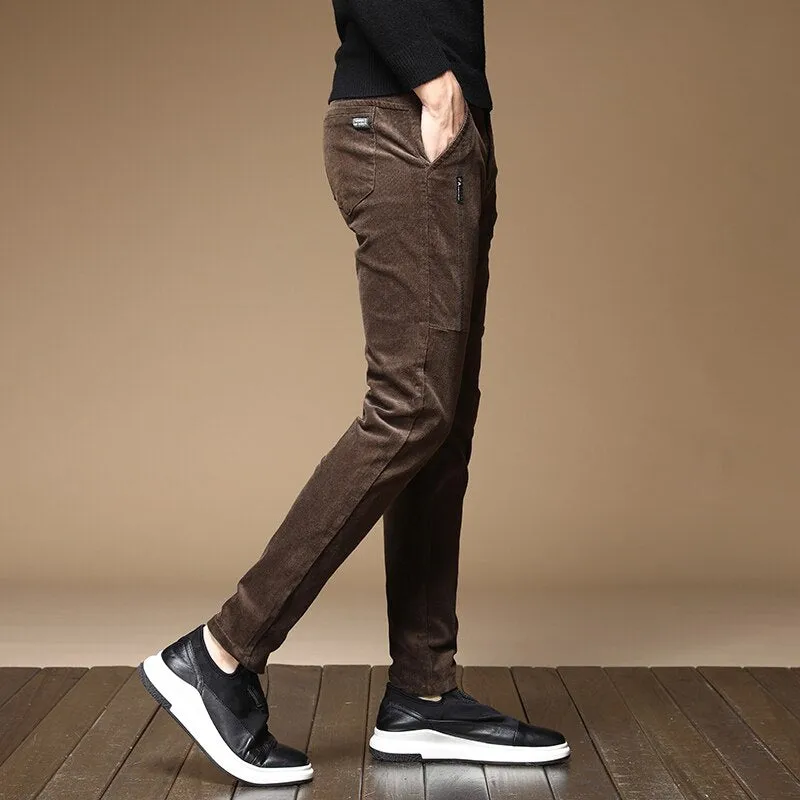 Brand Clothing Winter Warm Corduroy Pants Fashion Thick Fleece Slim Office Cotton Cashmere Trousers Male 28-38