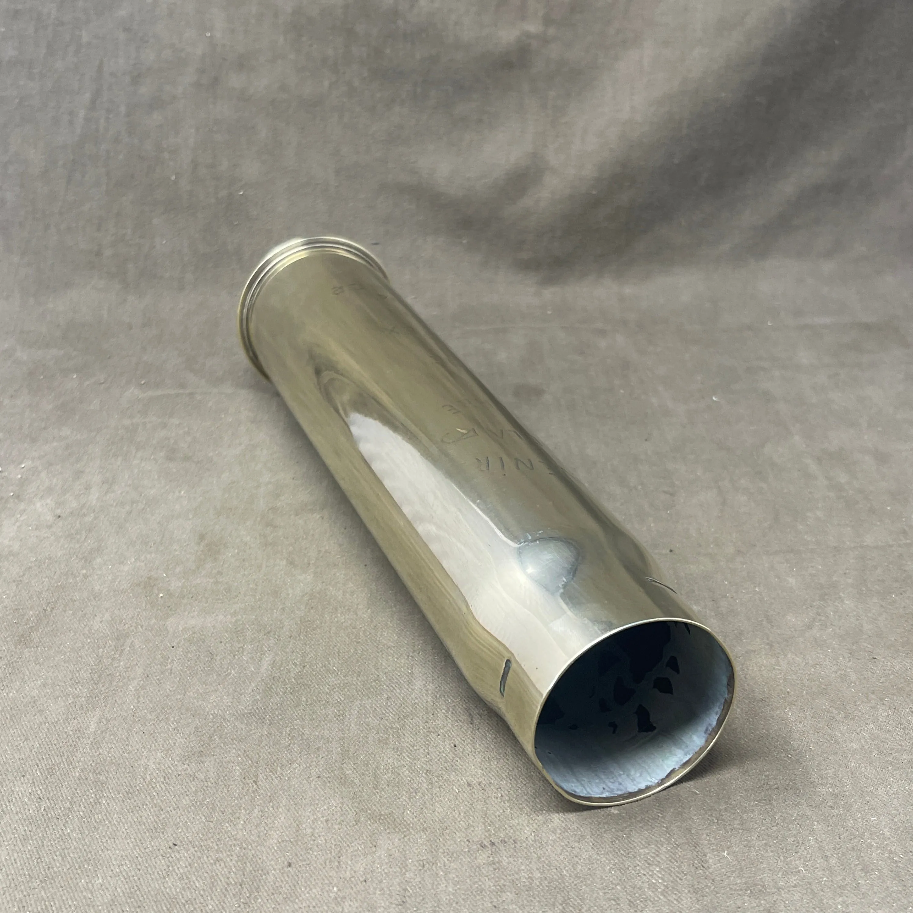British 6Pdr MKIII Brass Shell Case  Dated 1918 Made By Kynoch and engraved with the Essex Regiments Badge
