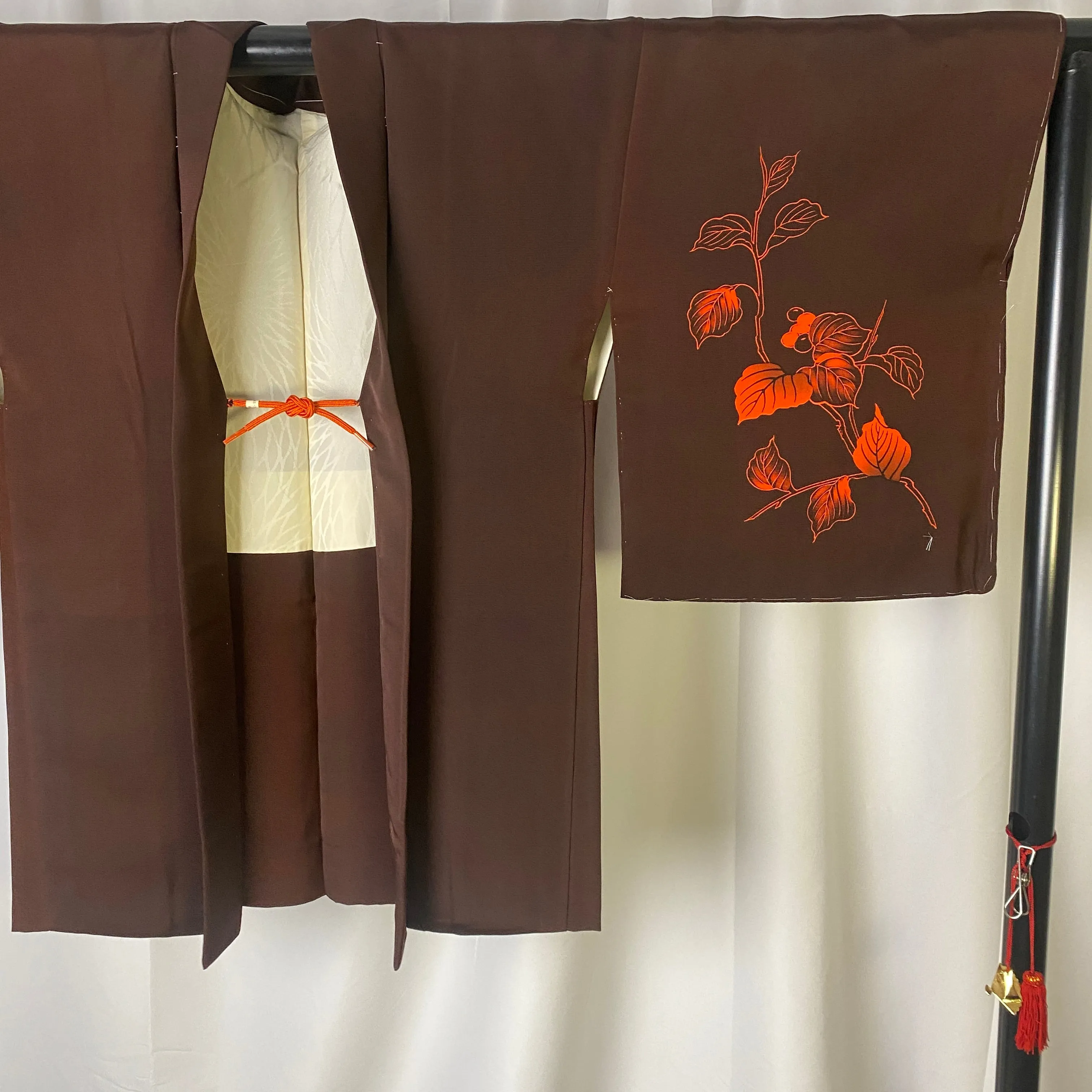 Brown Haori, Japanese Kimono, Small Whole, Senryo, Traditional, Flower, Cardigan, Women's Jacket, Silk Long outer, Casual Layer,Versatile M