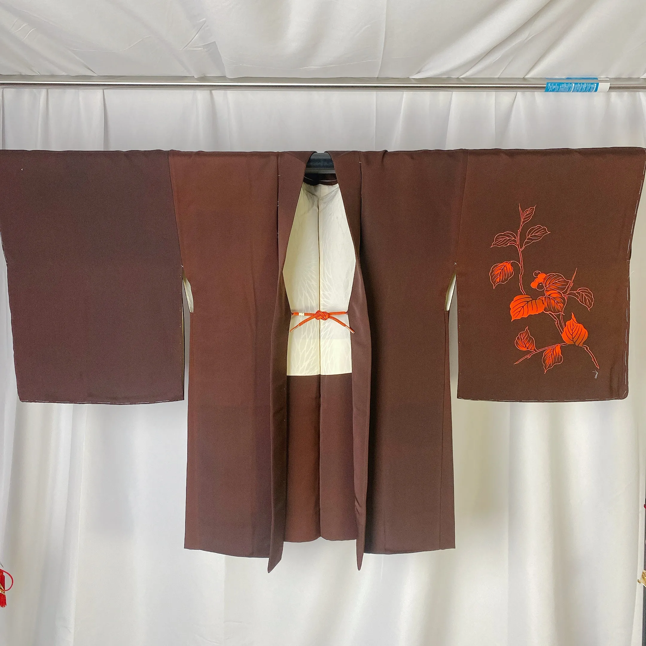 Brown Haori, Japanese Kimono, Small Whole, Senryo, Traditional, Flower, Cardigan, Women's Jacket, Silk Long outer, Casual Layer,Versatile M