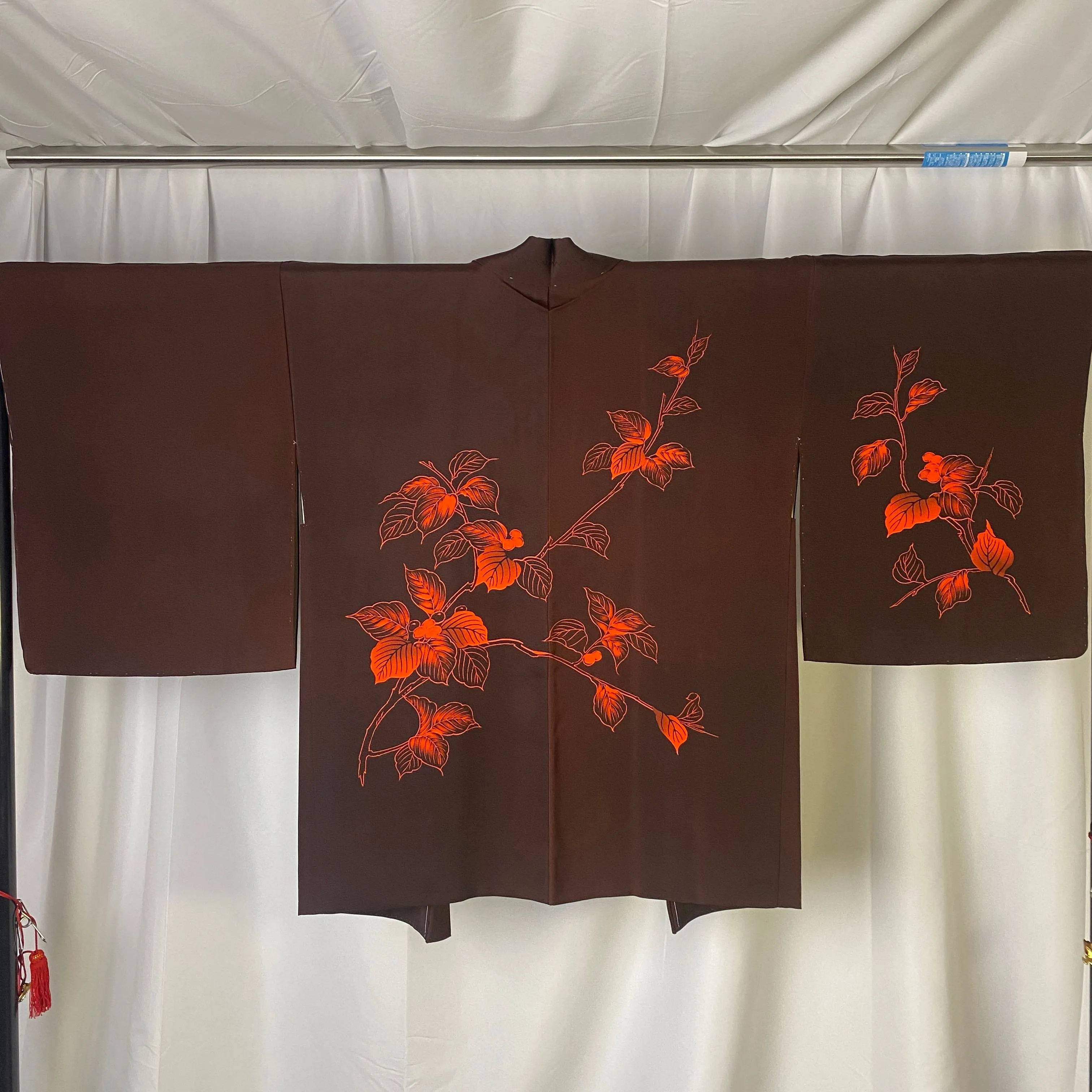 Brown Haori, Japanese Kimono, Small Whole, Senryo, Traditional, Flower, Cardigan, Women's Jacket, Silk Long outer, Casual Layer,Versatile M