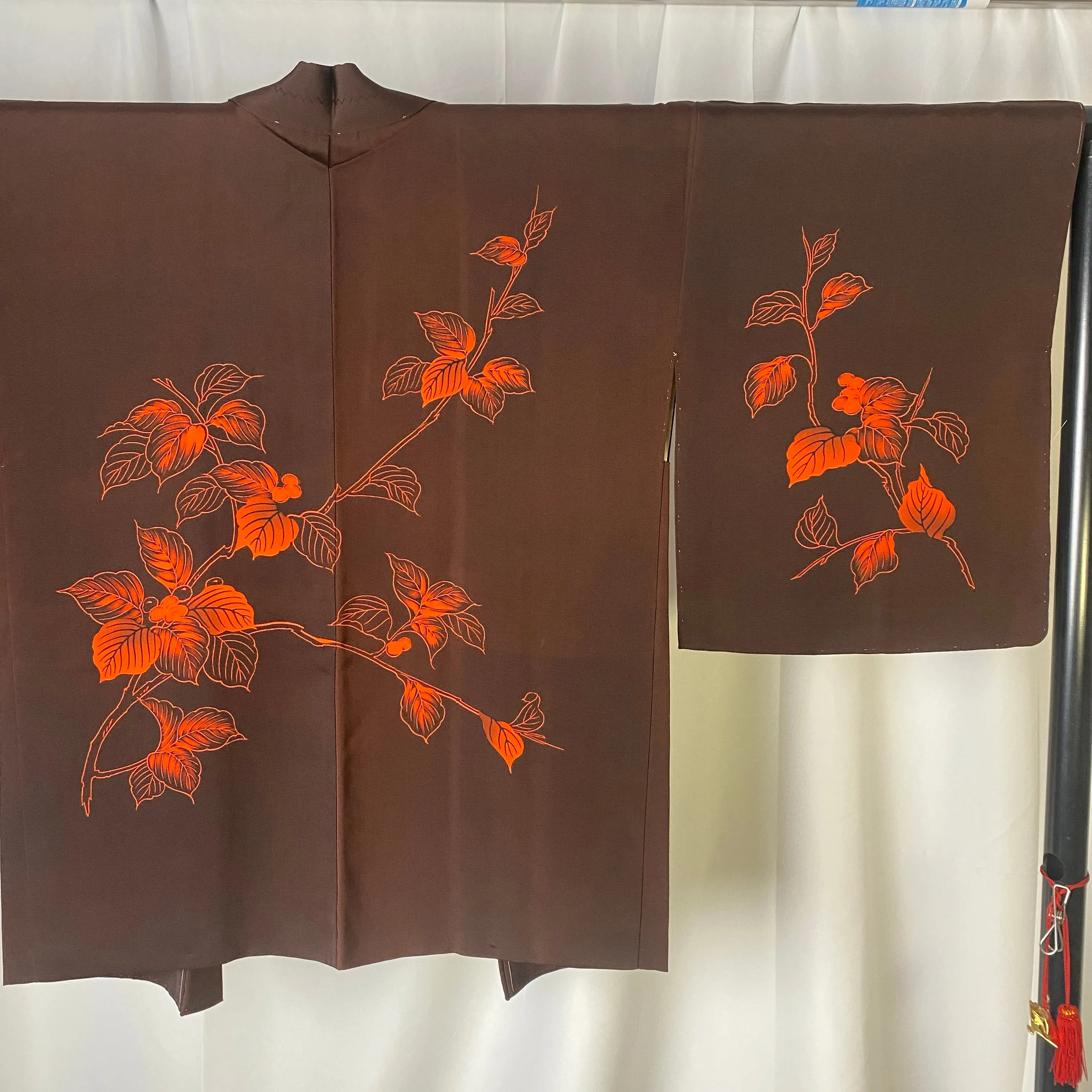 Brown Haori, Japanese Kimono, Small Whole, Senryo, Traditional, Flower, Cardigan, Women's Jacket, Silk Long outer, Casual Layer,Versatile M