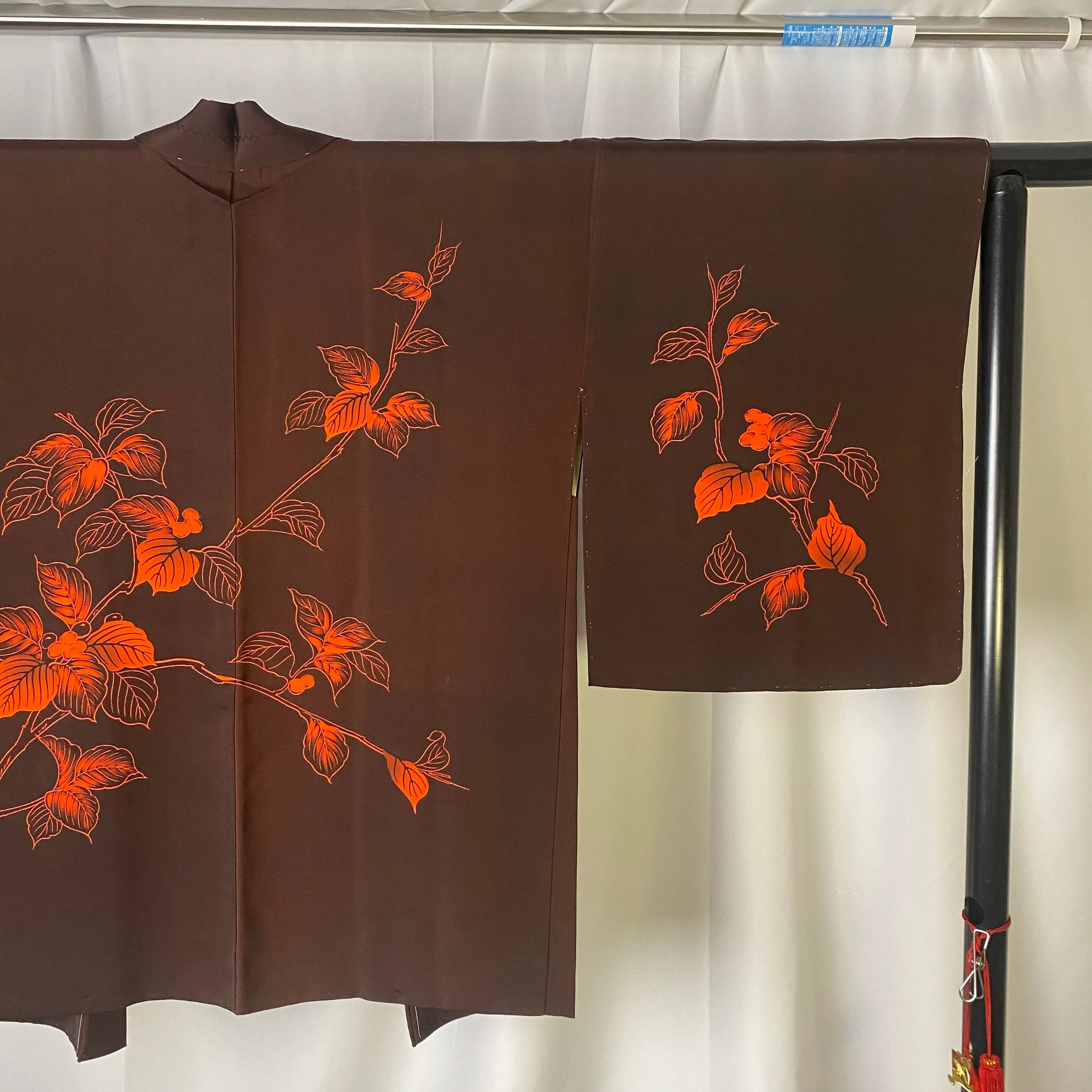 Brown Haori, Japanese Kimono, Small Whole, Senryo, Traditional, Flower, Cardigan, Women's Jacket, Silk Long outer, Casual Layer,Versatile M