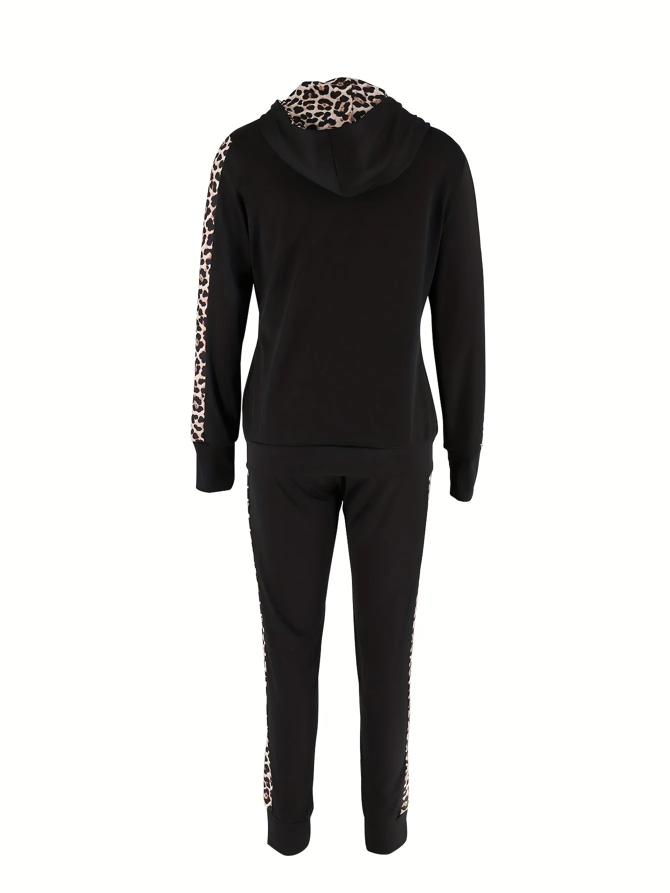 Chic Leopard Print Zip-Up Hoodie & Joggers Set for Women - Casual Long Sleeve with Pockets, Stretchy Polyester Blend, Machine Washable