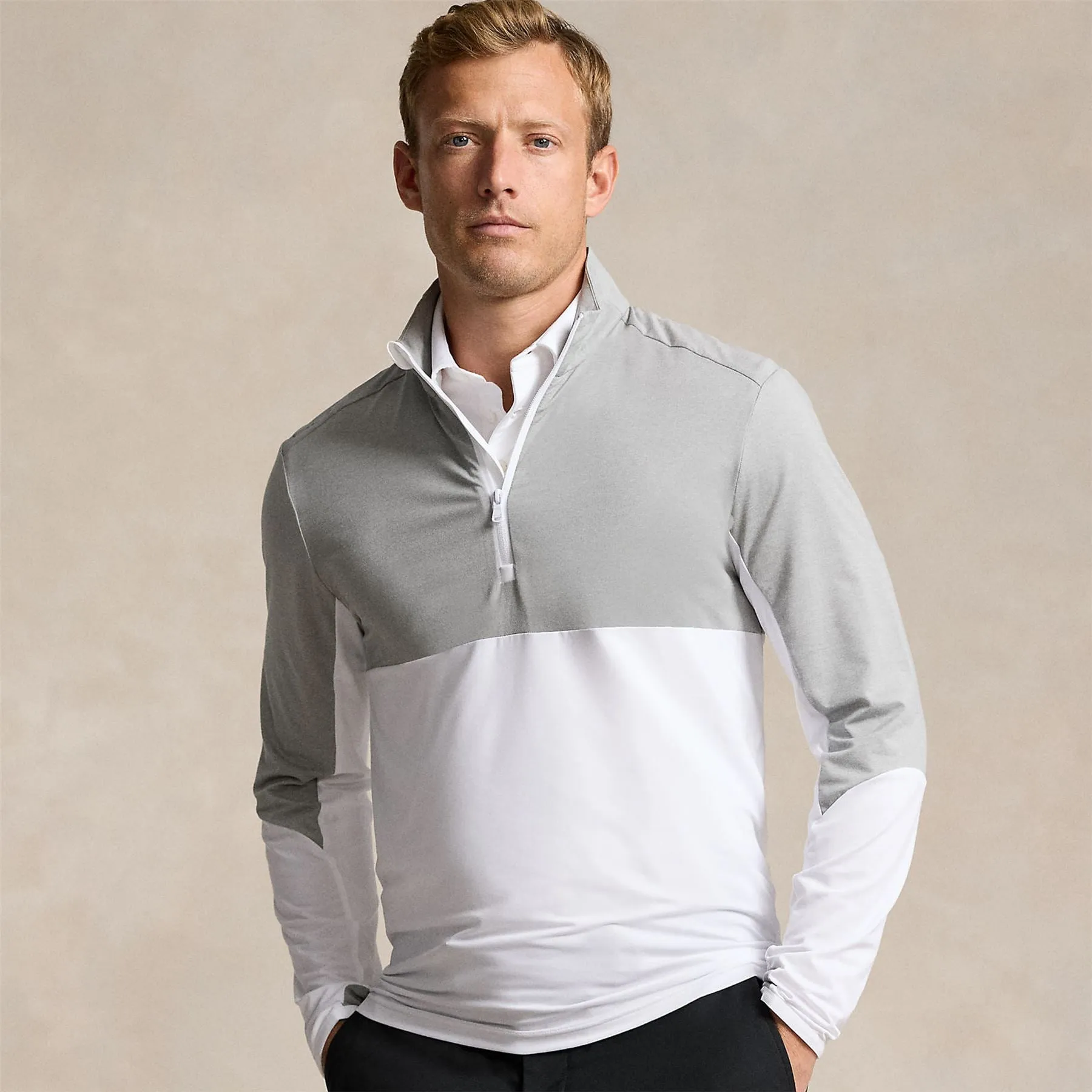 Classic Fit Stretch Jersey Pullover Ceramic White/Andover Heather - AW24