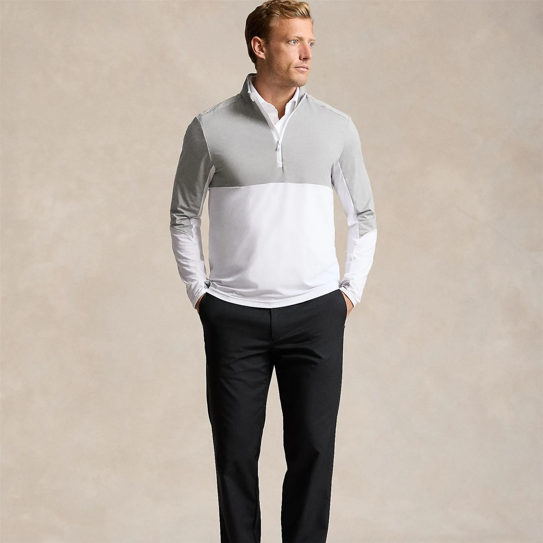 Classic Fit Stretch Jersey Pullover Ceramic White/Andover Heather - AW24