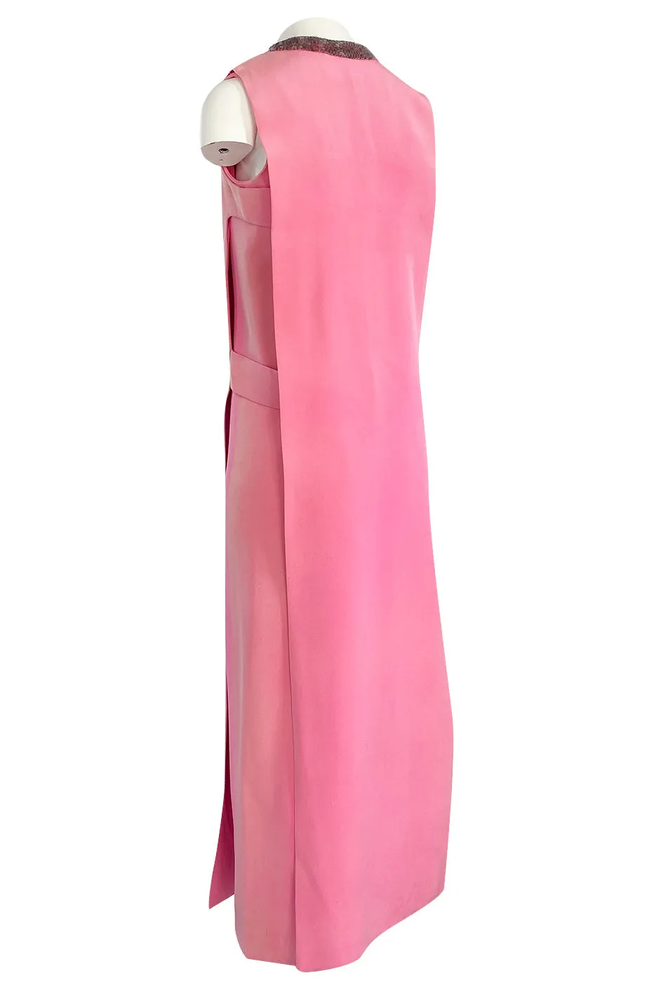 Documented 1969 Pierre Cardin Couture Pink Silk Crepe Diamond Beaded Dress w Overlay