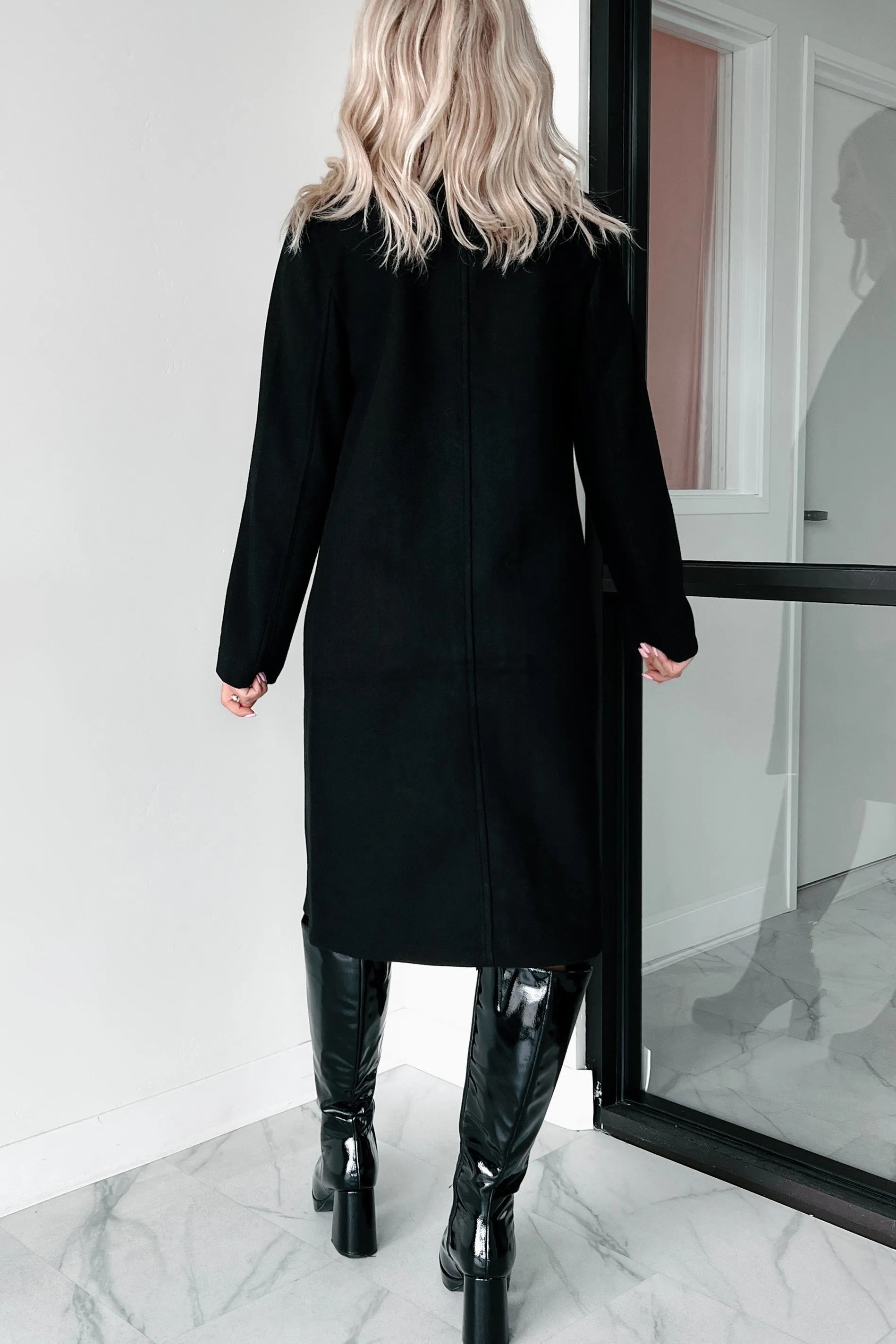 DOORBUSTER Fashionable For Fall Brushed Fleece Trench Coat (Black)