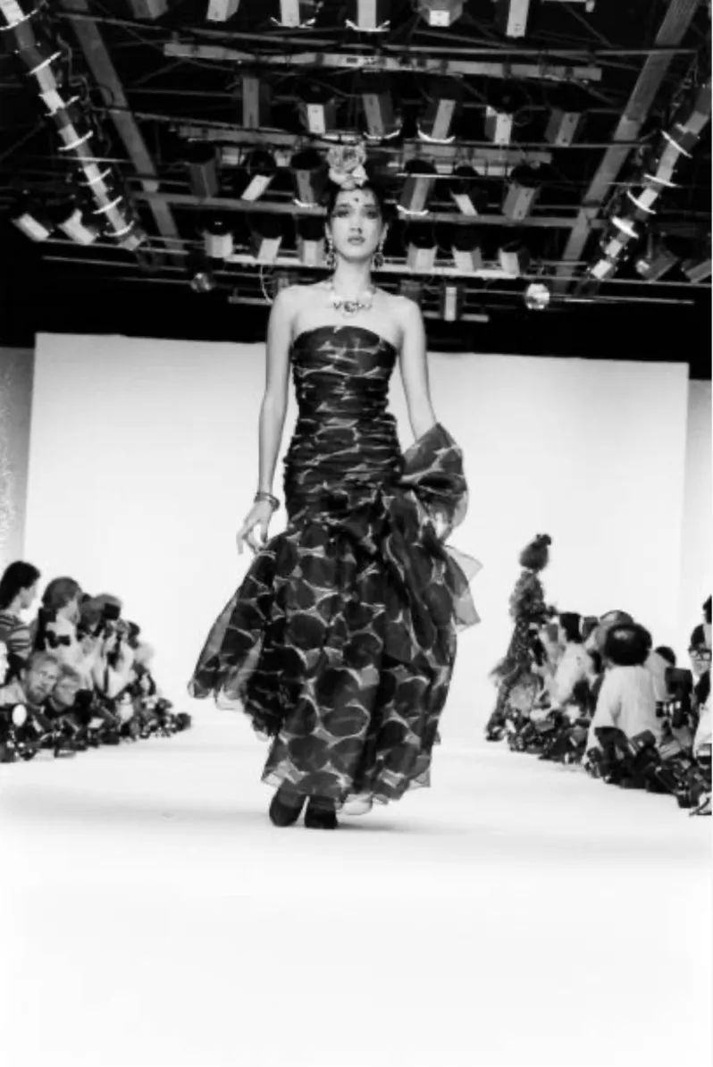 Exceptional Spring 1984 Yves Saint Laurent Runway Strapless Purple & Green Silk Organza Dress