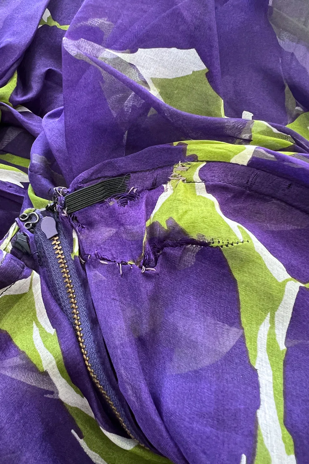 Exceptional Spring 1984 Yves Saint Laurent Runway Strapless Purple & Green Silk Organza Dress