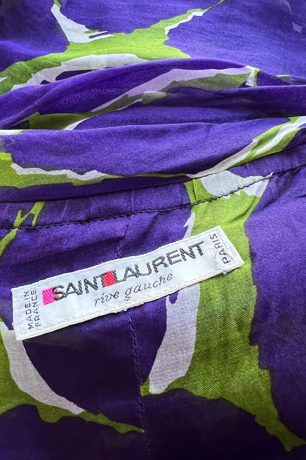 Exceptional Spring 1984 Yves Saint Laurent Runway Strapless Purple & Green Silk Organza Dress