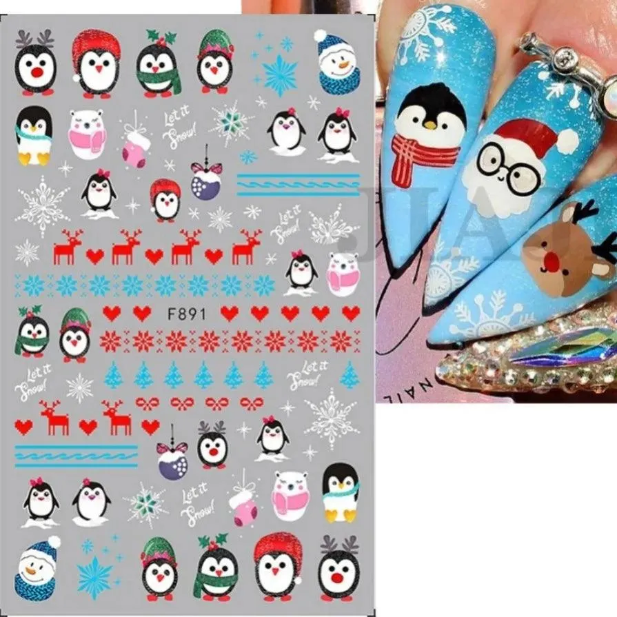 Festive Santa & Snowman Nail Art Stickers for Merry Christmas Manicures