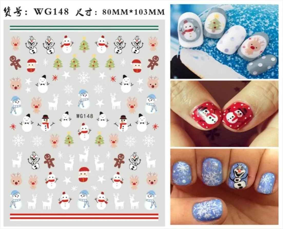 Festive Santa & Snowman Nail Art Stickers for Merry Christmas Manicures