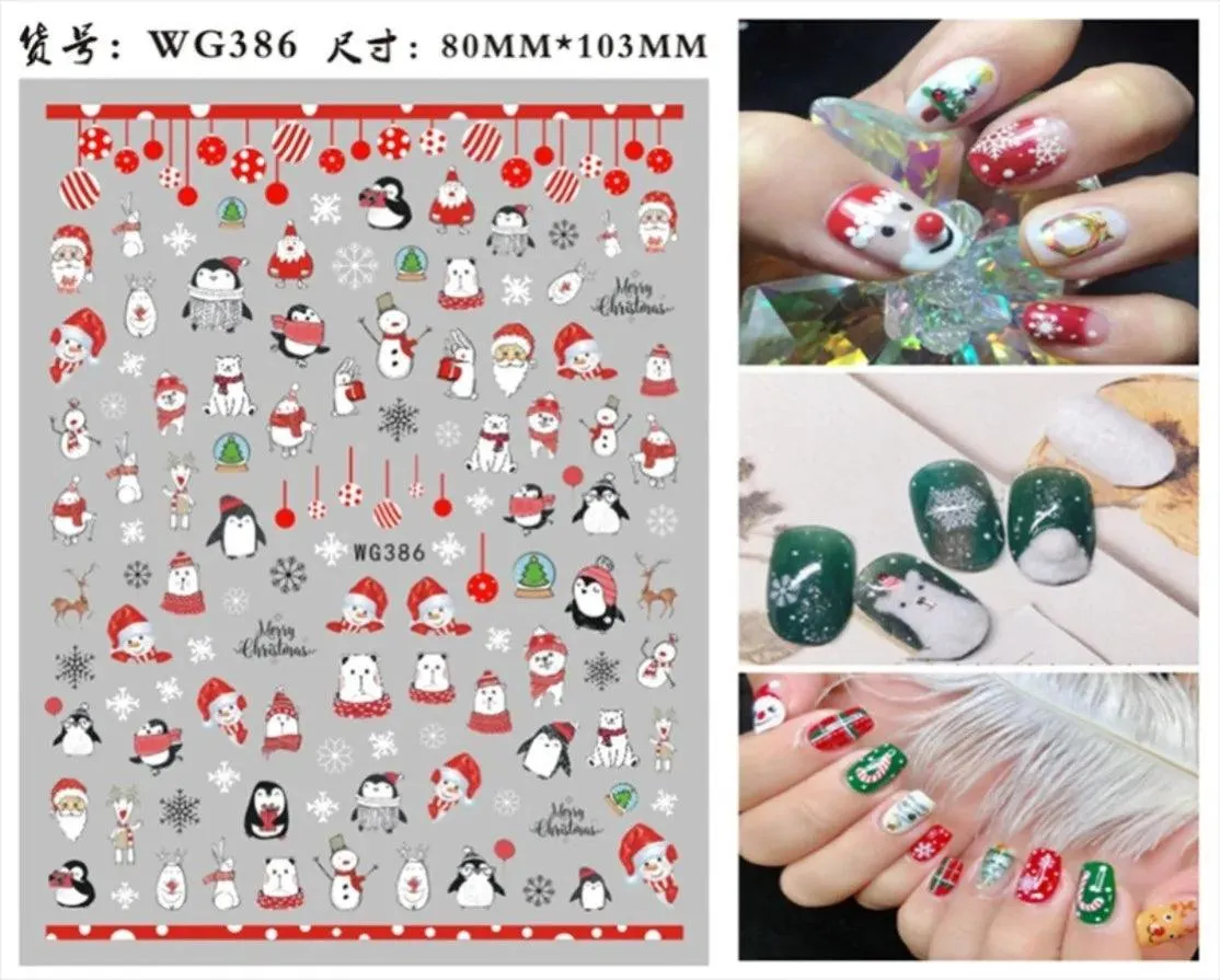 Festive Santa & Snowman Nail Art Stickers for Merry Christmas Manicures