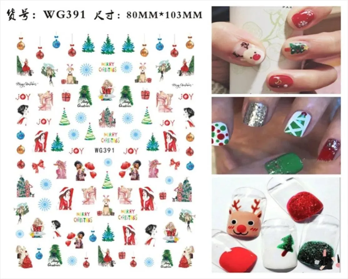 Festive Santa & Snowman Nail Art Stickers for Merry Christmas Manicures