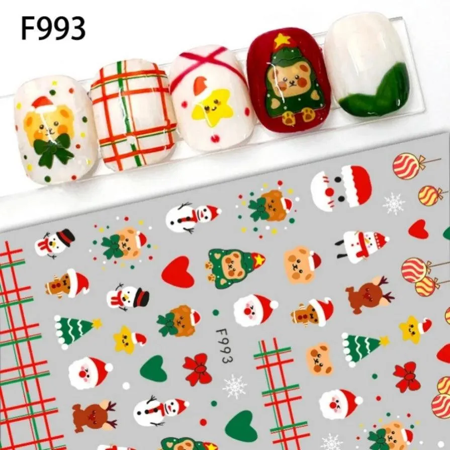 Festive Santa & Snowman Nail Art Stickers for Merry Christmas Manicures