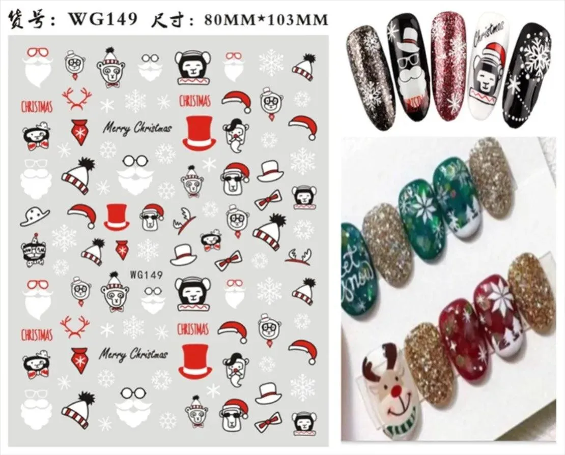 Festive Santa & Snowman Nail Art Stickers for Merry Christmas Manicures
